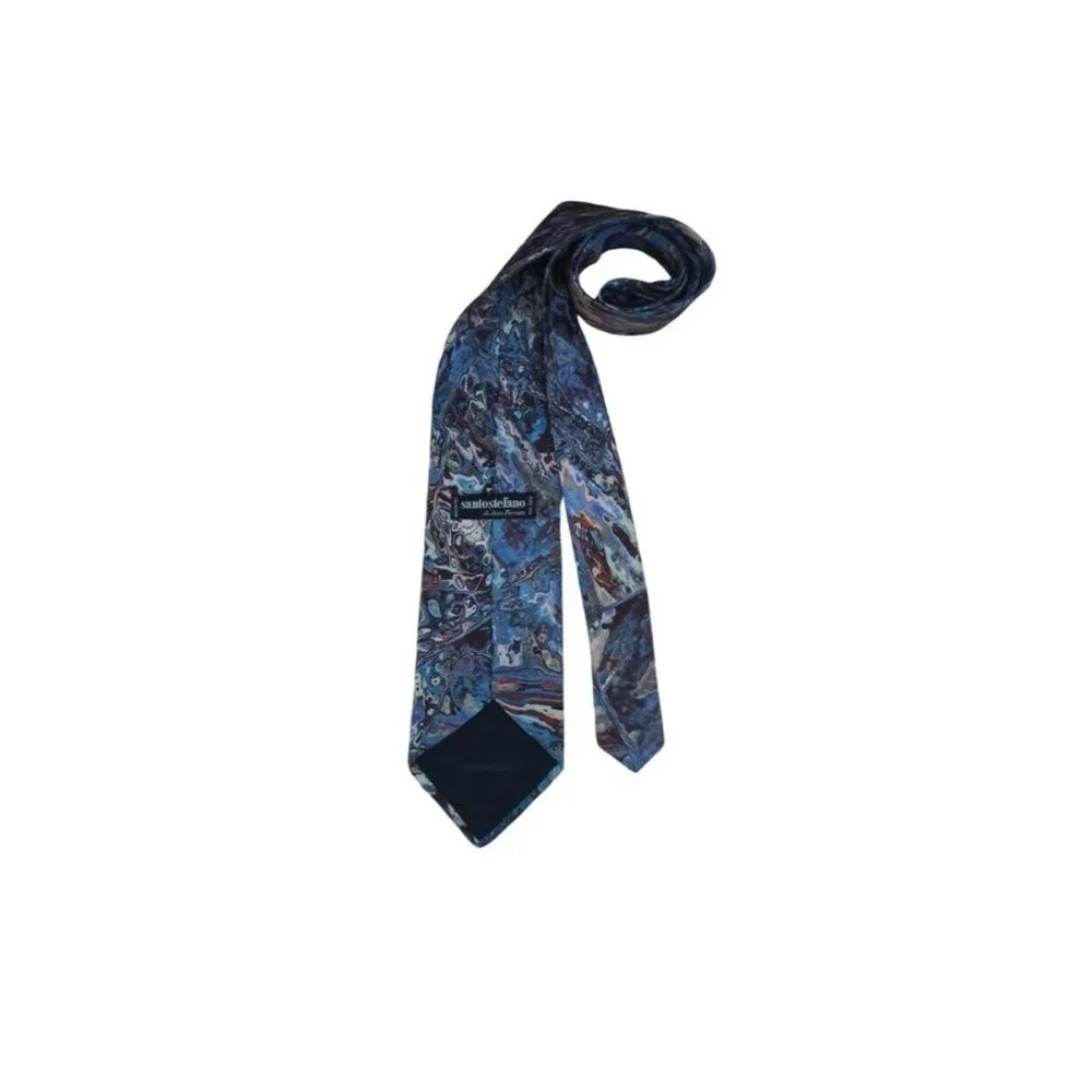 SANTOSTEFANO Blue Art Silk Tie ITALY 60”/ 4” EC